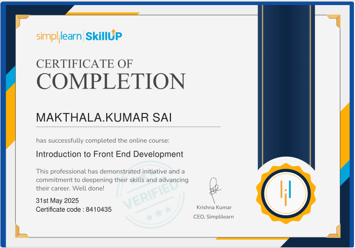 SkillUp frontend Web Development Certificate